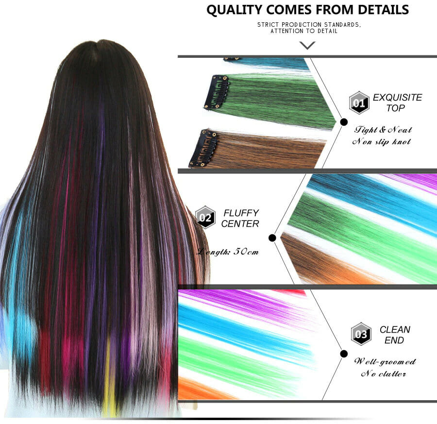 Alileader Clip On Hair Extension 57Color Ombre Straight Hair Extension Clip In Hairpieces High Temperature Faber Hair Pieces