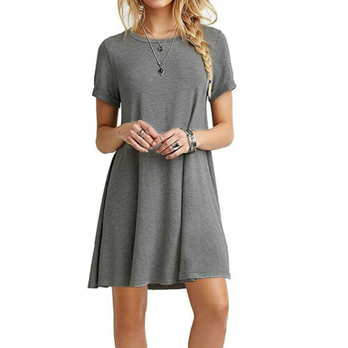 Casual Boho Beach Dresses Womens O-Neck Party Summer Dress Short Sleeve Loose Mini Dress