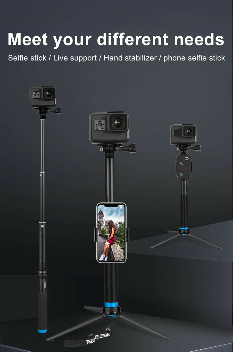 TELESIN 6 in 1 Extendable Aluminum Alloy Selfie Stick